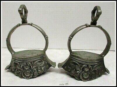 Beautiful And Ornate 1800's Antique Solid Nickel Silver Riding Stirrups