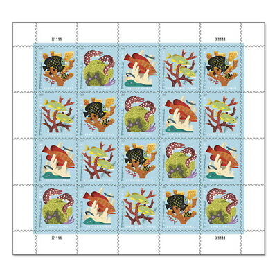 Usps New Coral Reefs Pane Of 20 Postcard Stamps