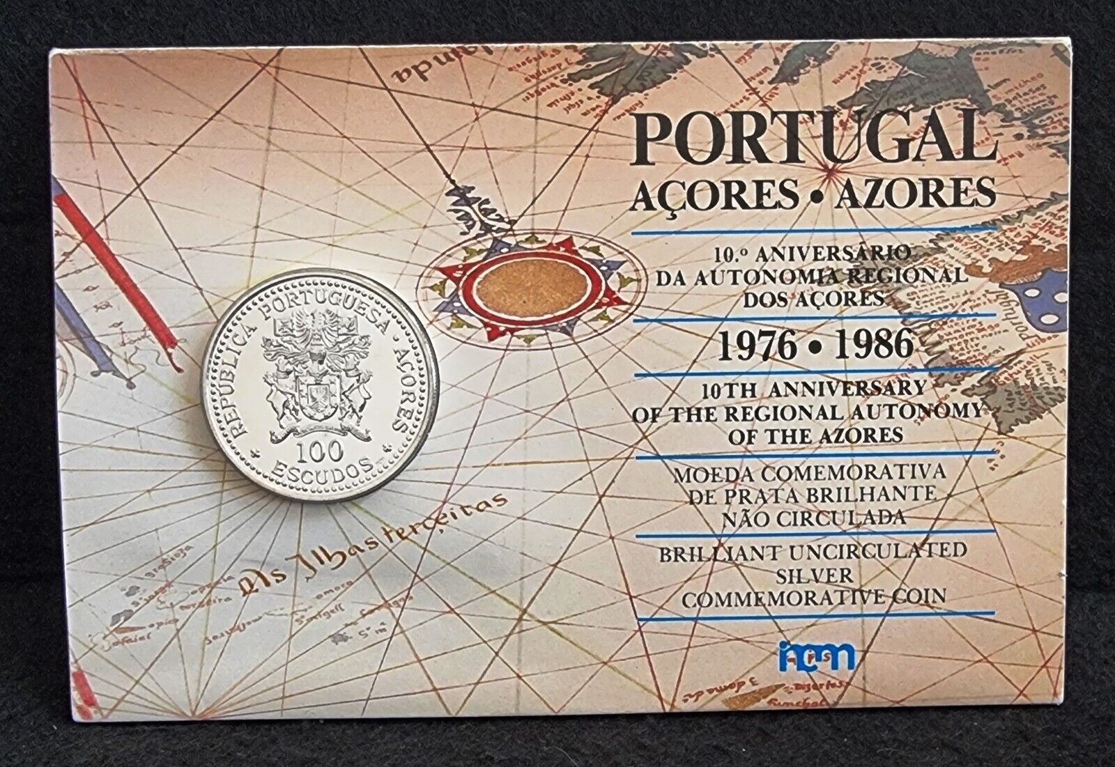 1986 Portugal 100 Escudos Azores Regional Autonomy Silver Coin