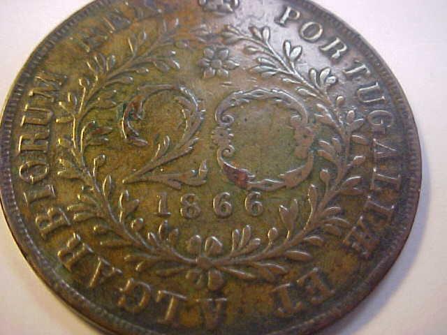 1866 Portugal 20 Reis High Grade Original Beautiful Scarce Coin