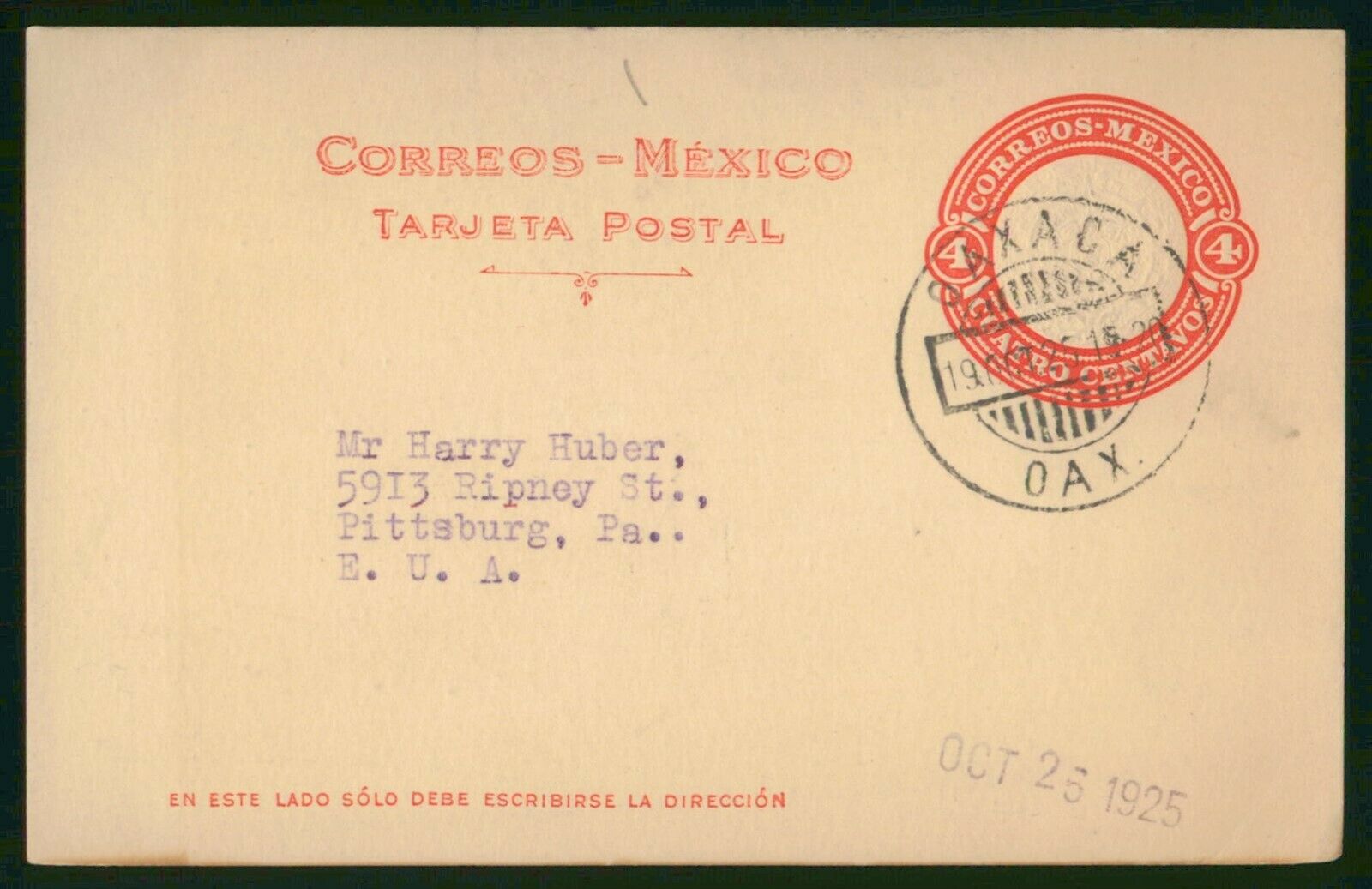 Mayfairstamps Mexico 1925 Oaxaca To Pittsburgh Pa Card Wwo_77345