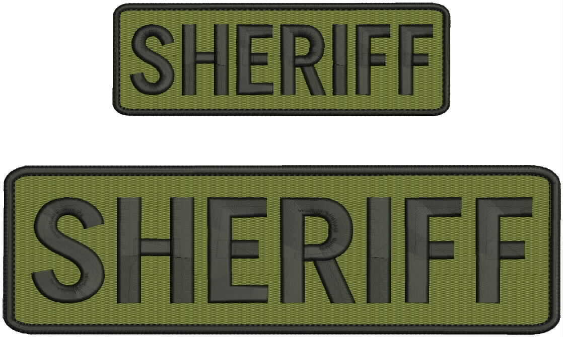"sheriff" Embroidery Patch 3x8 And 2x6 Inches Hook Od Green