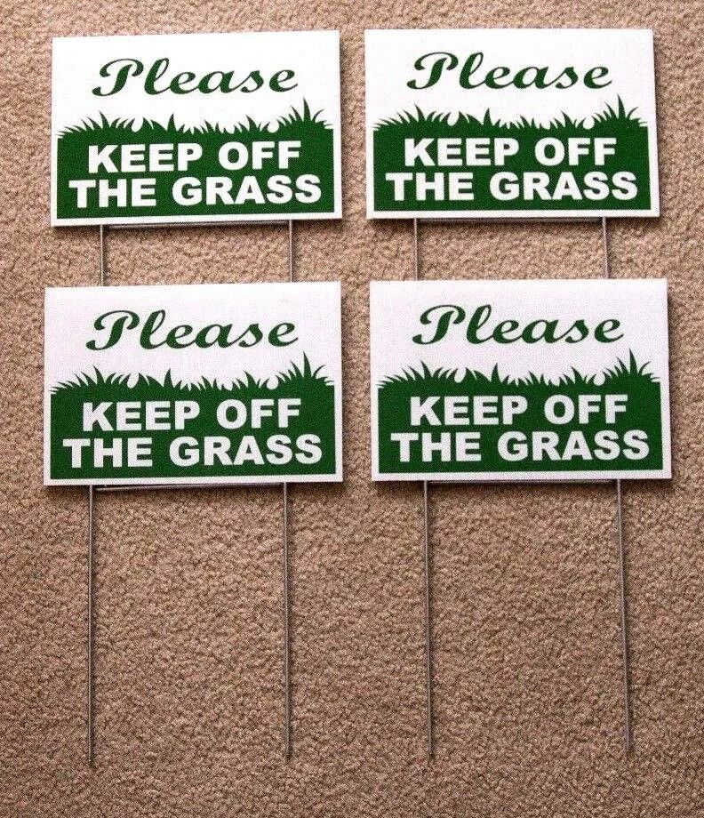4 Please Keep Off The Grass  6"x9" Plastic Coroplast Signs W/ Stakes  G/w