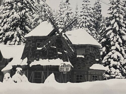Rare 1930s Lake Tahoe, Ca English Village Coffee Shop, Windmill Signs Photo Rppc