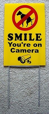No Dog Poop - Smile You're On Camera 8"x12" Plastic Coroplast Sign With Stake Y