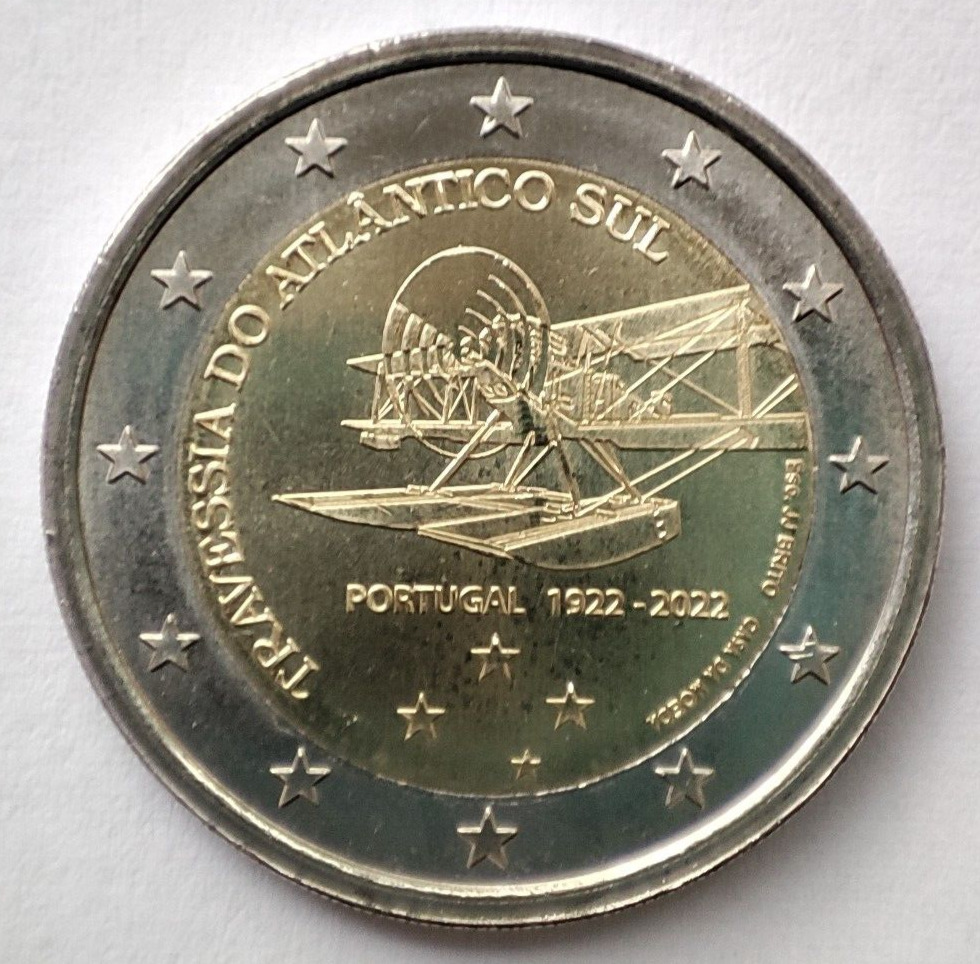 Portugal 2 Euro Coin 2022 First Crossing Of The South Atlantic By Plane Unc