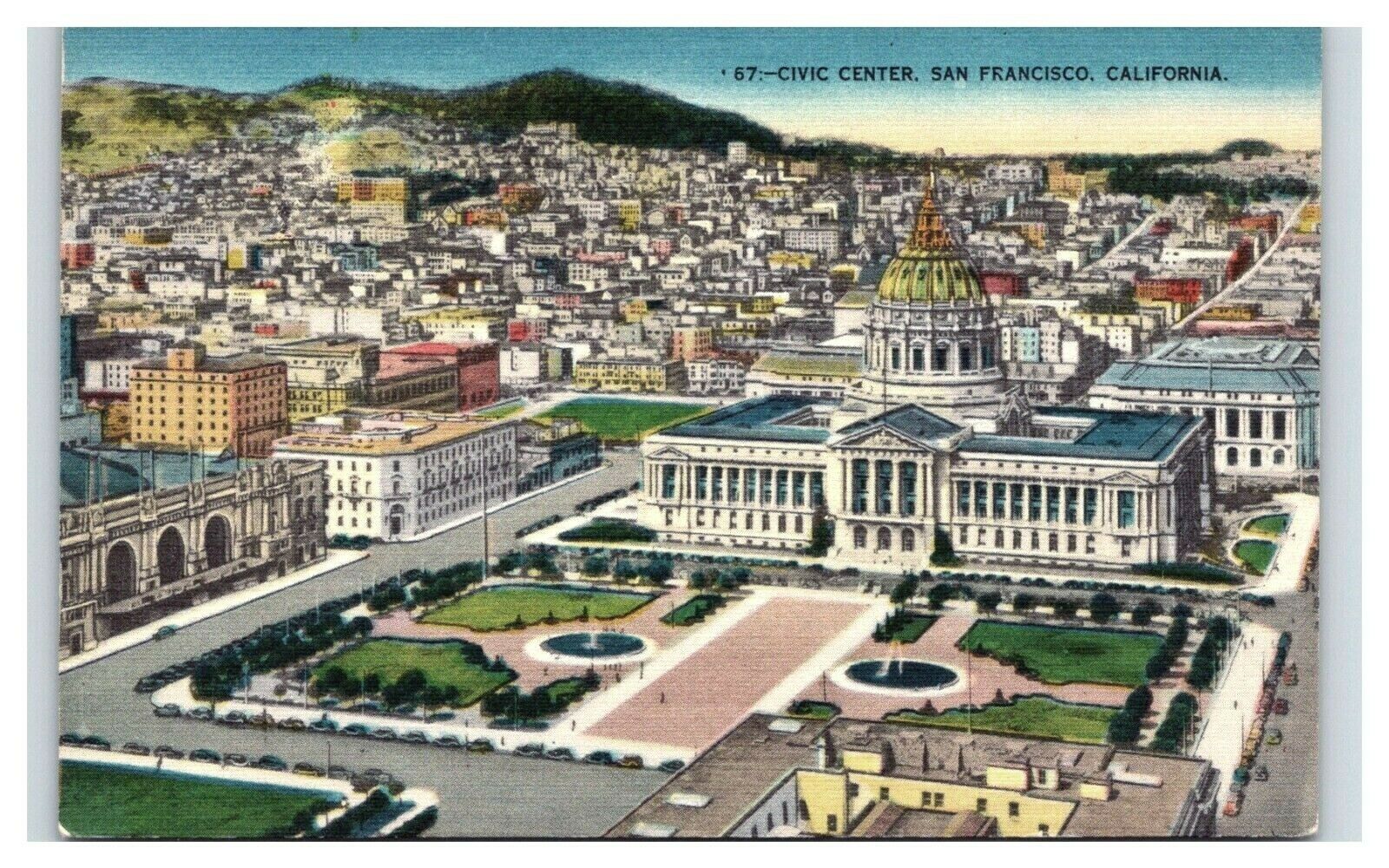 Vintage Postcard San Francisco Ca Civic Center City Hall Cars Aerial View Plaza