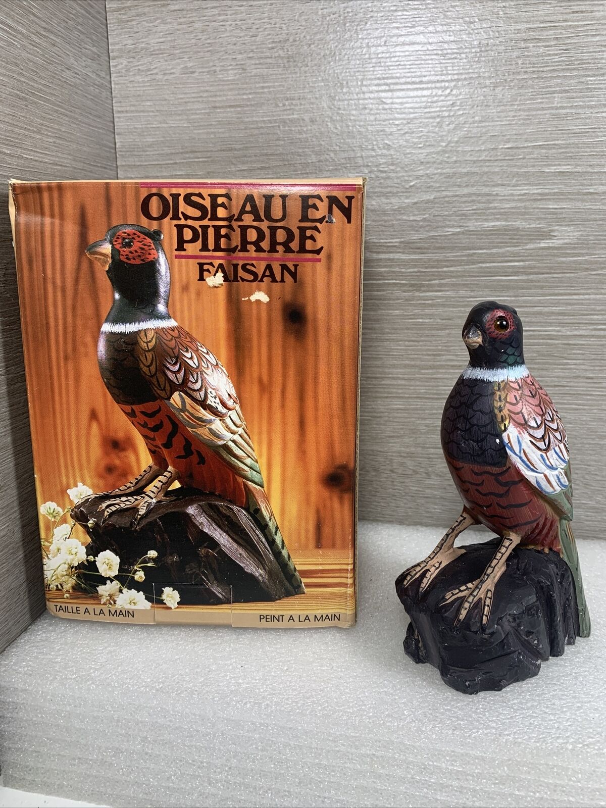 Vintage Action International Painted Stone Bird Figurine- Pheasant ~ 3.75 X 5.5”