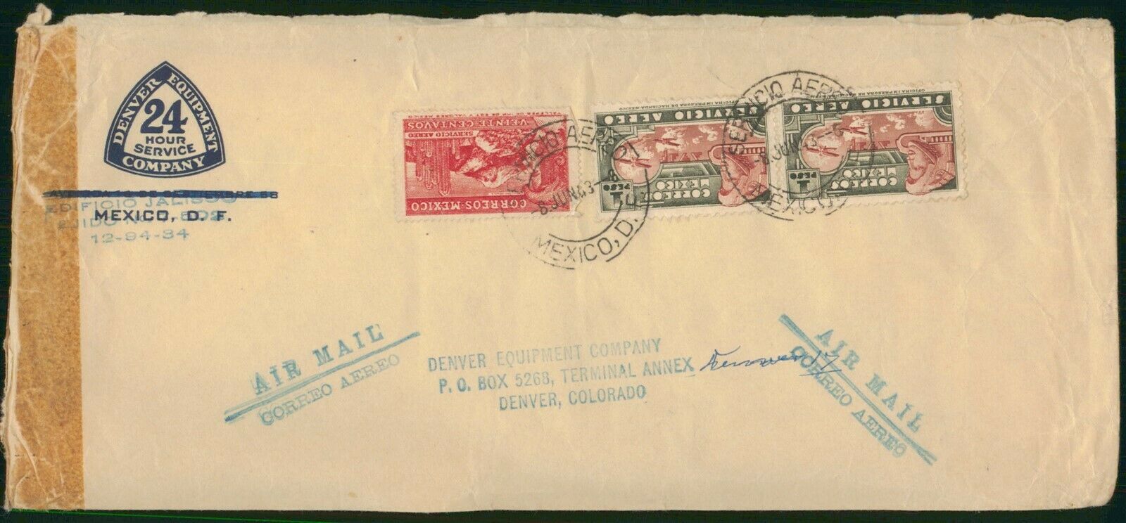 Mayfairstamps Mexico Denver Equipment Censored Air Mail Cover Wwo_82183