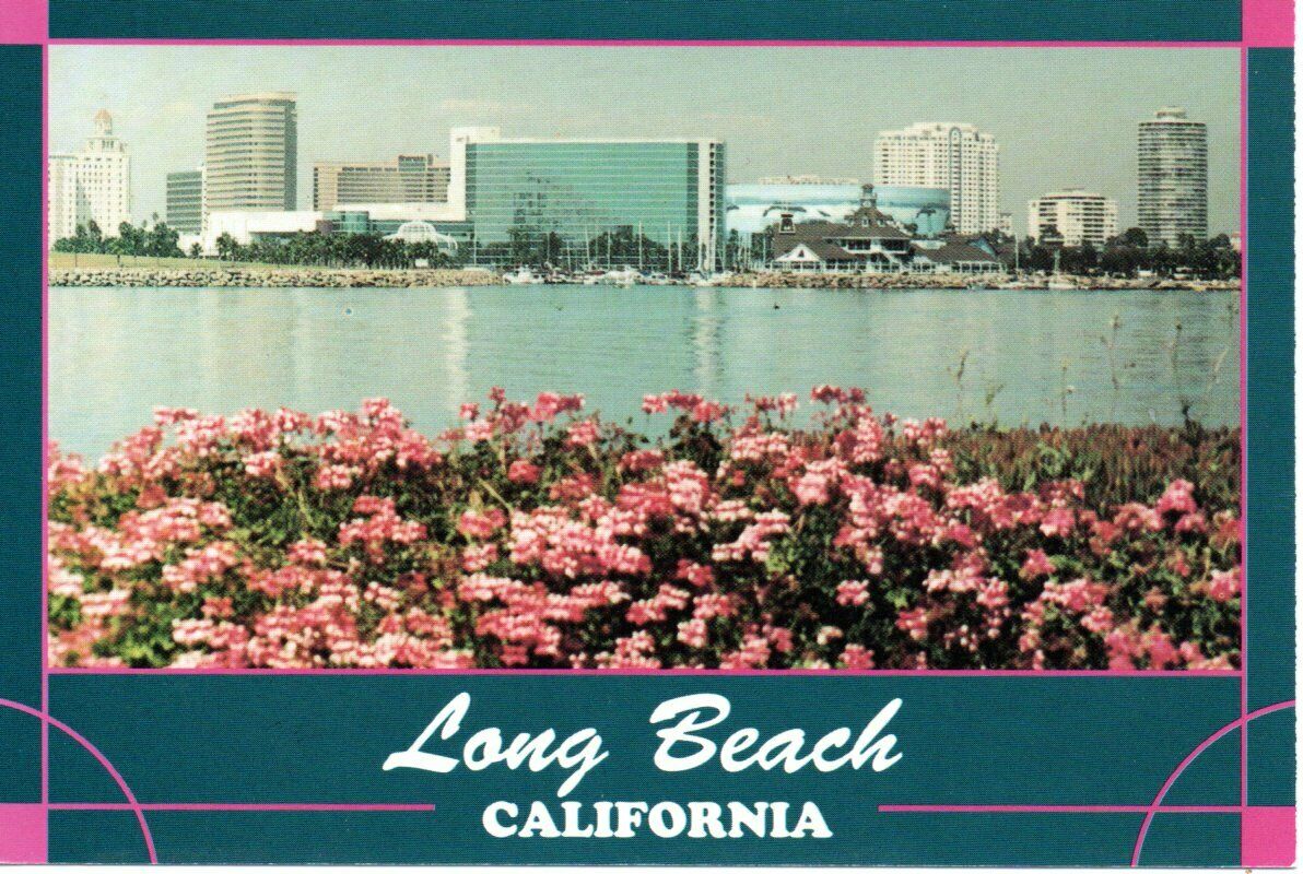 Long Beach, California Post Card Skyline Hyatt-shoreline Village-whale Mural