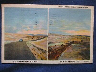 1938 Postcard Arizona California Highway 80 & Old View 1925 Plank Road
