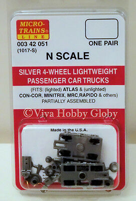 Micro-trains 00342051 N (1017-s) Silver 4-wheel Lightweight Passenger Car Trucks