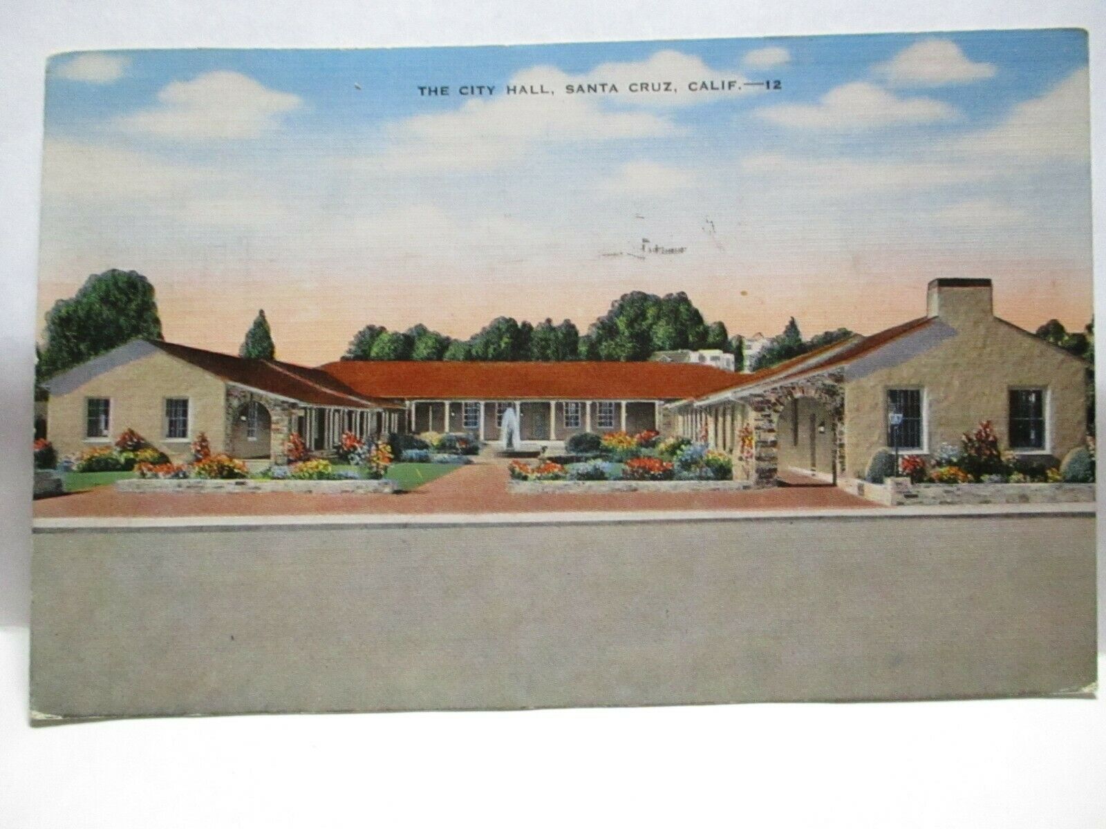 1940 Postcard  " The City Hall, Santa Cruz Cal " W/ Bio Santa Cruz Cancel