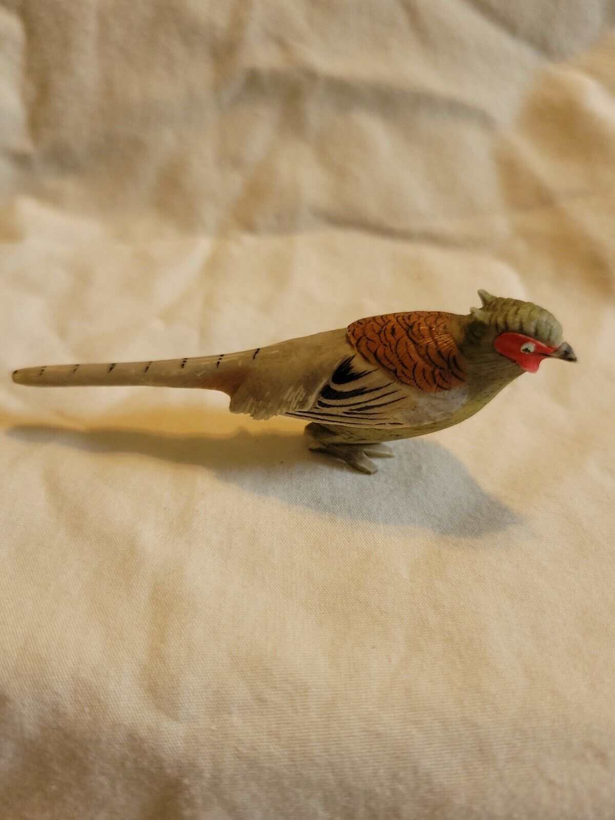 Vintage Hand Carved Bovine Bone Pheasant Bird Miniature Nice! 3 1/4"