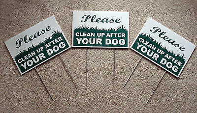 3 Please Clean Up After Your Dog  8"x12" Plastic Coroplast Signs With Stake  New