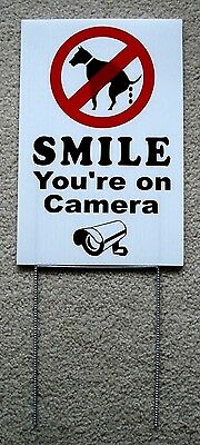 No Dog Poop - Smile You're On Camera  8"x12" Plastic Coroplast Sign With Stake