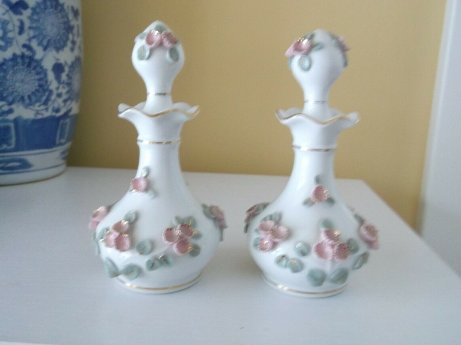 Vintage Lefton Handpainted China 2 Bottles With Stoppers