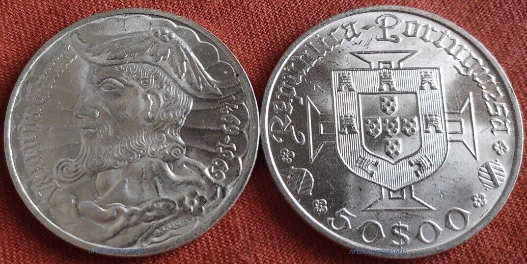 1969 Portugal 50 Escudos Silver 500 Years Vasco Da Gama Unc Bu Coin Gx4