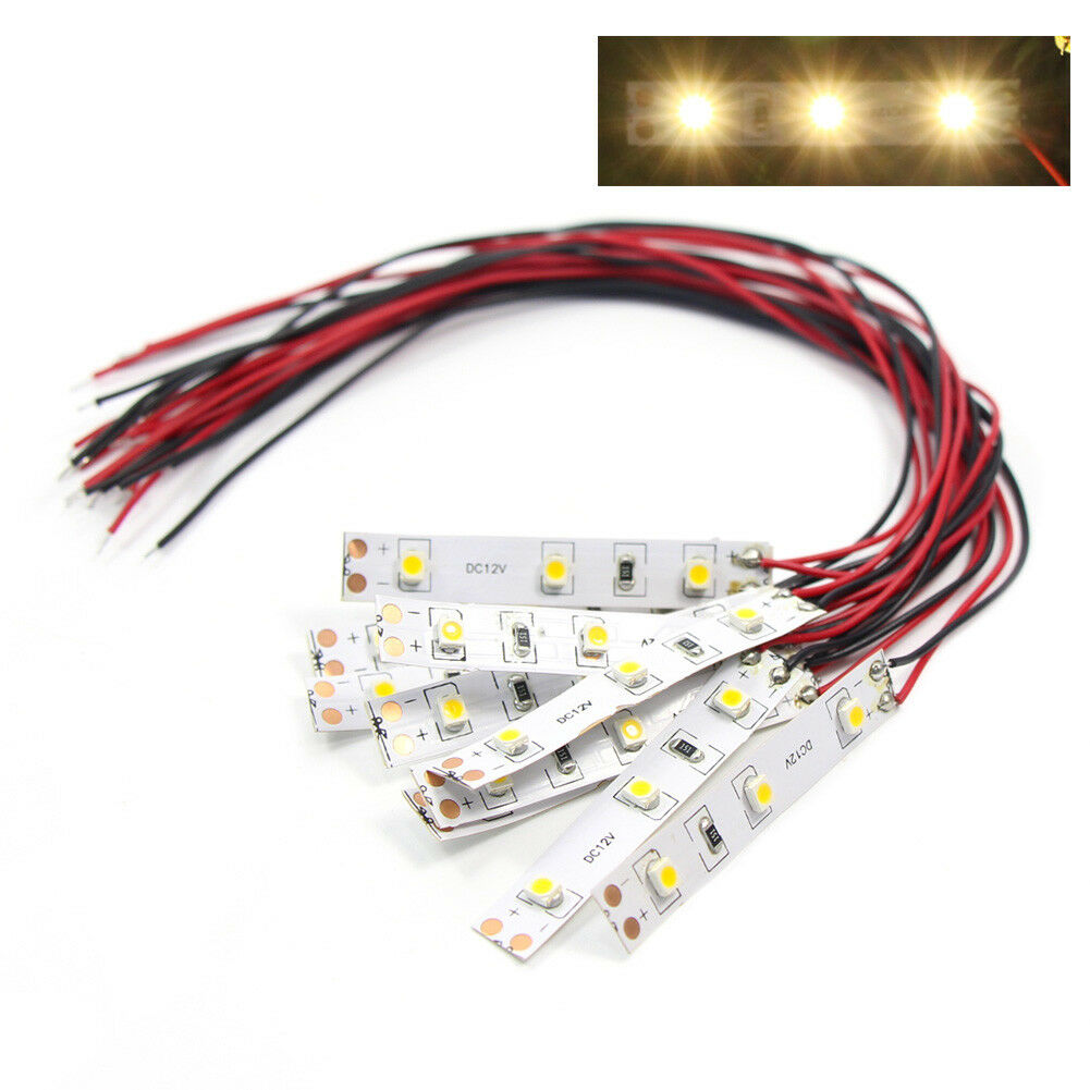 10x Pre-wired Warm White 3-leds Light Strip Self-adhesive Flexible Smd 3528 Leds