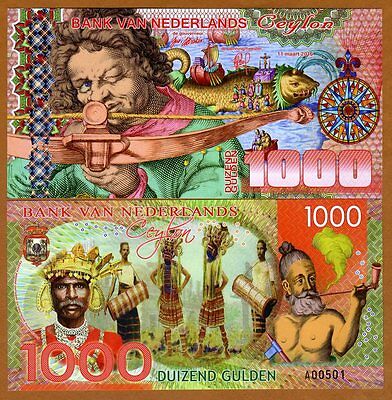 Netherlands Ceylon, 1000 Gulden, 2016, Private Issue Polymer, Unc