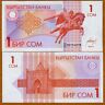 Kyrgyzstan, 1 Som, Nd (1993), Pick 4, Ex-ussr, Unc > First Issue